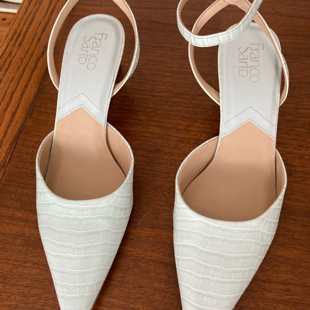 Franco Sarto light blue ankle strap heels